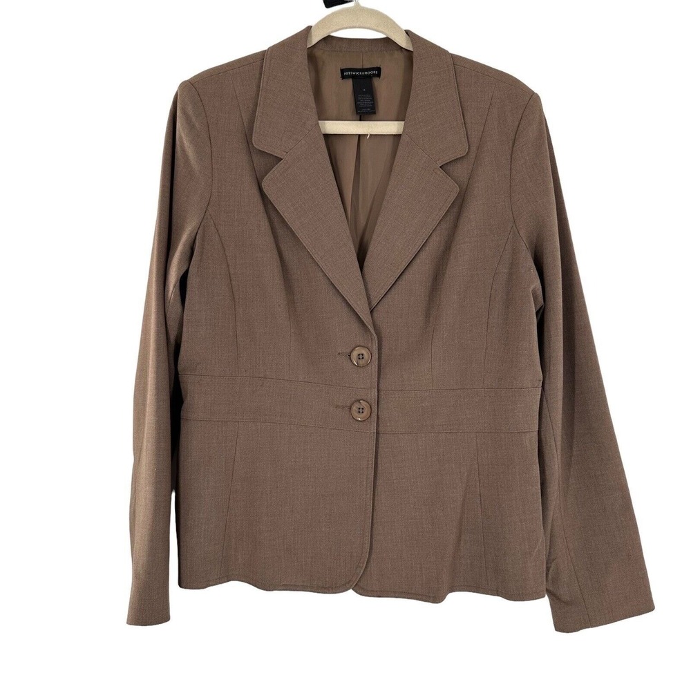 Preswick & Moore Womens Brown‎ Blazer Size 14 Stretch Peplum Hem Office Academia